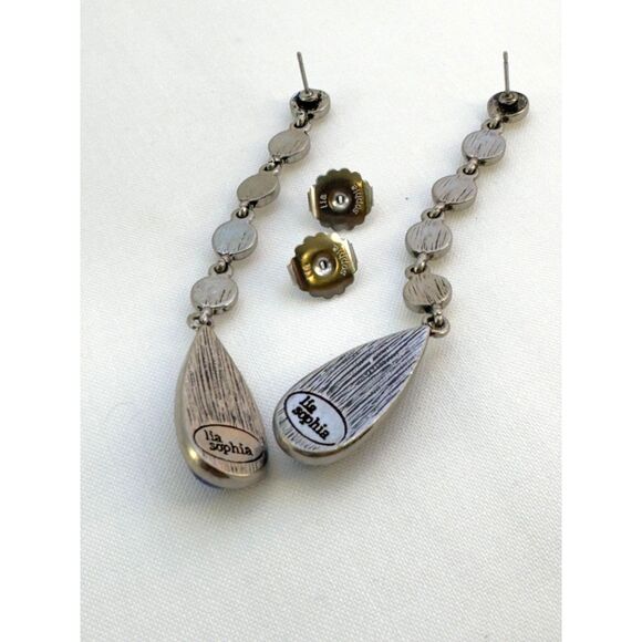 Retired Vintage Lia Sophia "Oceane" Lapis & Cut Crystal Dangle Earrings - Picture 4 of 5